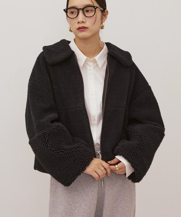 AMERICAN HOLIC 衿付きボアブルゾン Gray Beige