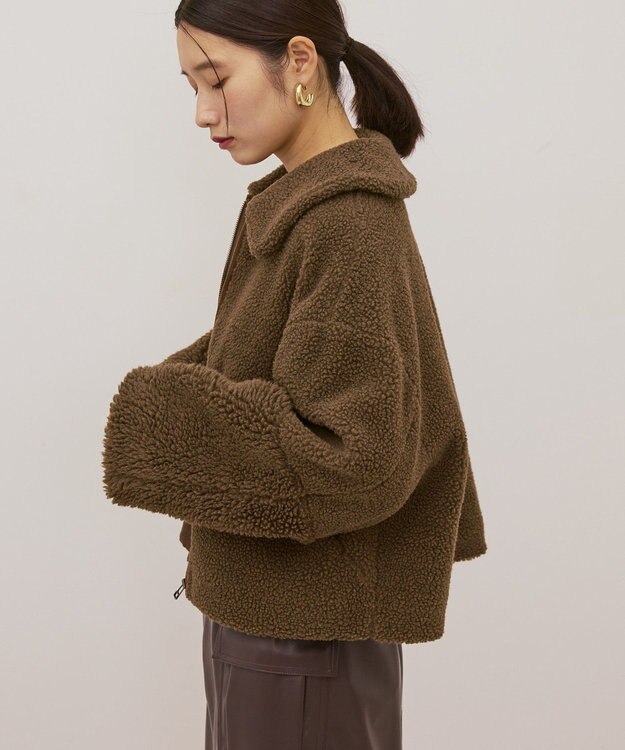 AMERICAN HOLIC 衿付きボアブルゾン Gray Beige