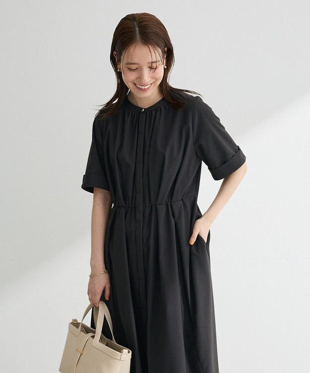 Green Parks サマ見えタックギャザーワンピース Charcoal Gray
