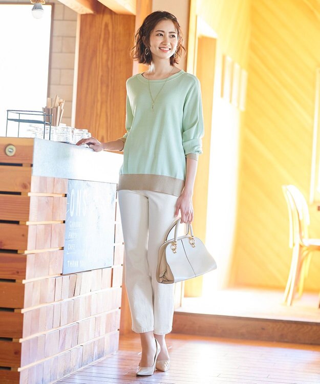 Tiaclasse L 【新色追加・洗える】配色スリットニット ミント