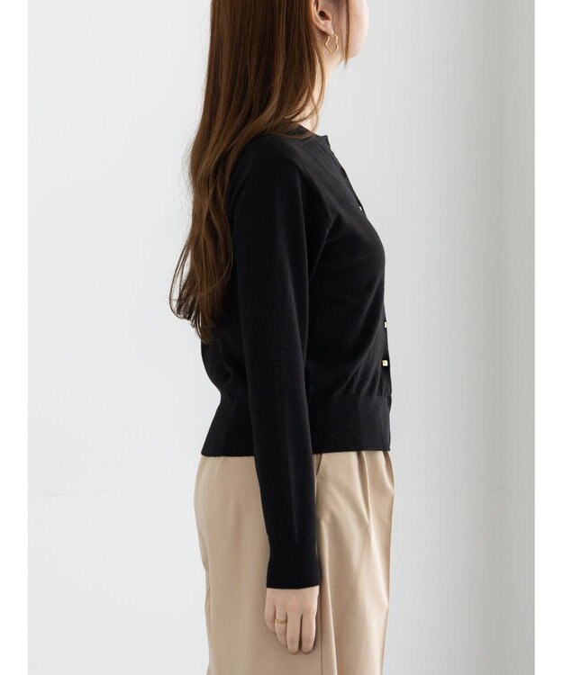 Te chichi メタルスクエア釦クルーネックカーディガン ブラック