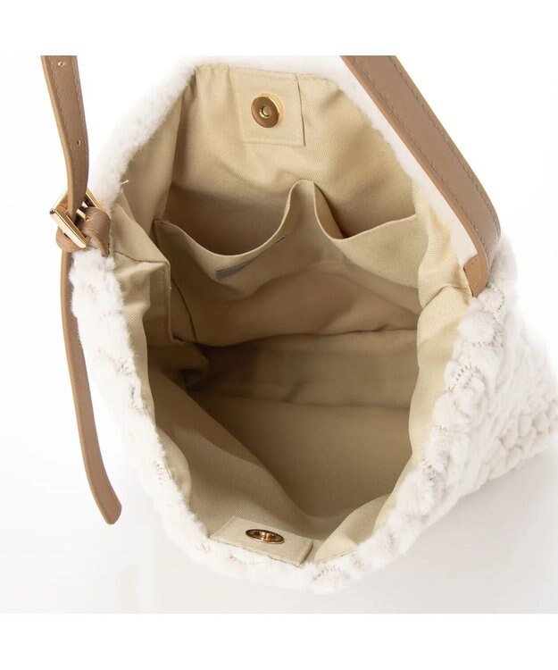 UNBILLION cachecache 花刺繍エコファーワンハンドルバッグ アイボリー