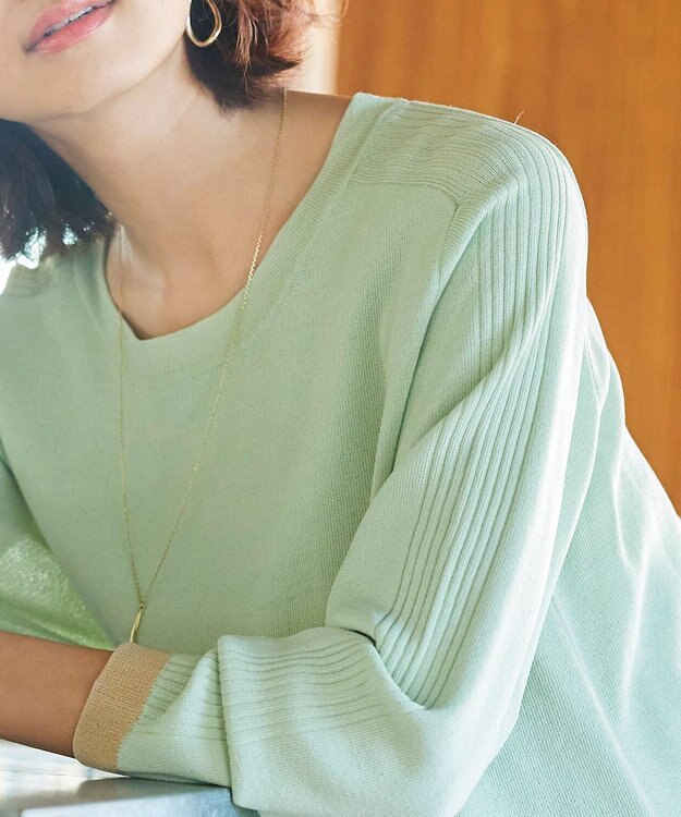 Tiaclasse L 【新色追加・洗える】配色スリットニット ミント
