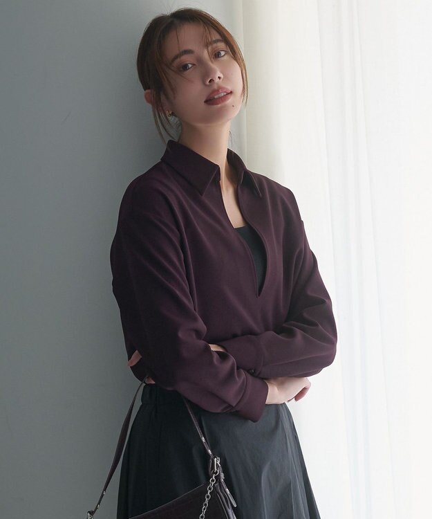 J.PRESS LADIES ジョーゼットダンボール スキッパー カットソー パープル系