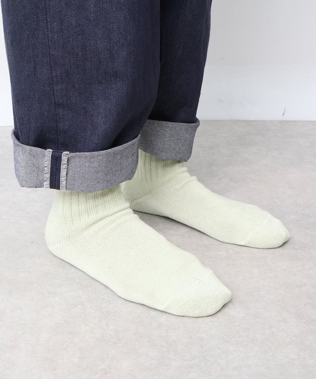 WHITE MAILS PAPER WIDE RIB CREW SOCKS ソックス ライトグリーン