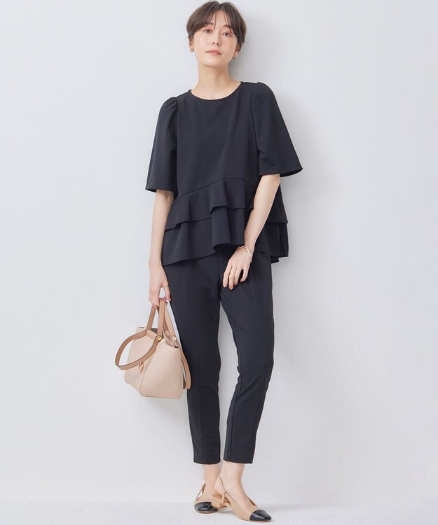 組曲 【接触冷感・吸湿冷感・UVカット】スタイルアップジャージー パンツ ブラック系