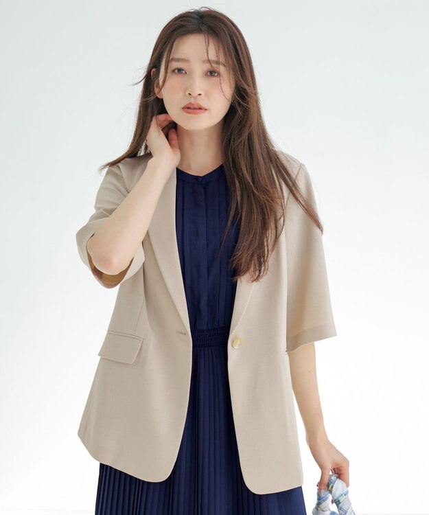 ANY SIS アーバンクールタッチ 半袖 ジャケット ライトベージュ
