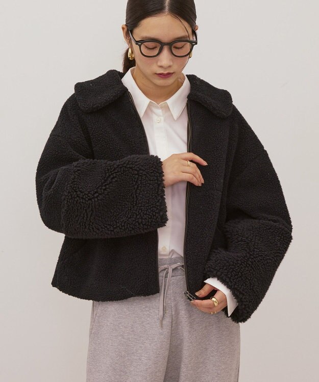 AMERICAN HOLIC 衿付きボアブルゾン Gray Beige