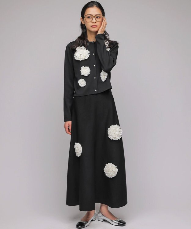 組曲 S 【組曲×setsuko sagittaire】ボンボンフラワーニット カーディガン ブラック系