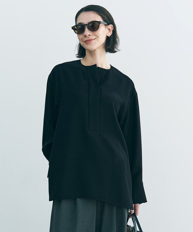 UNFILO L 【セットアップ着用可/セレモニー】ドライダブルクロス スキッパーブラウス ブラック