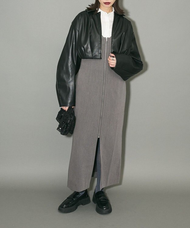 Green Parks フェイクレザーショートブルゾン Black