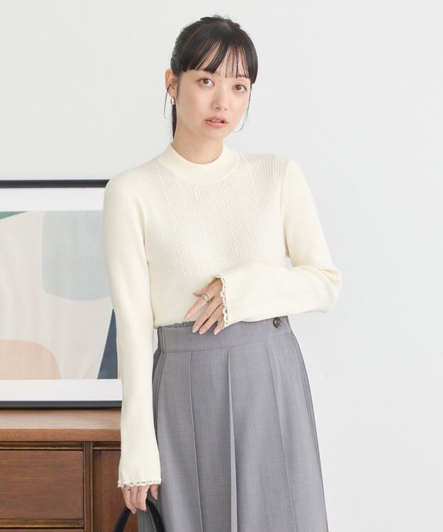 earth music&ecology ナローケーブルプルオーバー Ivory