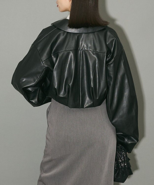 Green Parks フェイクレザーショートブルゾン Black