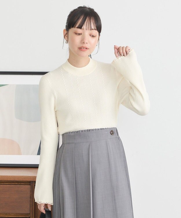 earth music&ecology ナローケーブルプルオーバー Ivory