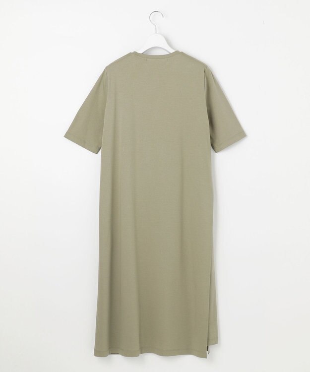 自由区 【洗える】リラックスジャージー クルーネックワンピース カーキ系