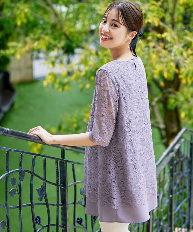 Tiaclasse 【洗える】スカラップレースチュニックブラウス ラベンダー