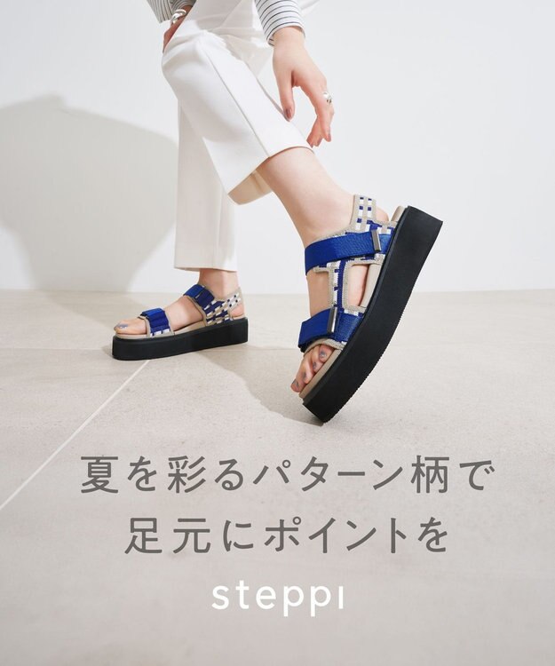 steppi 【洗える】厚底 ストラップサンダル ブルーチェック