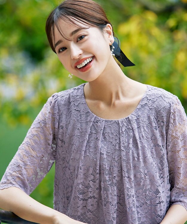 Tiaclasse 【洗える】スカラップレースチュニックブラウス ラベンダー