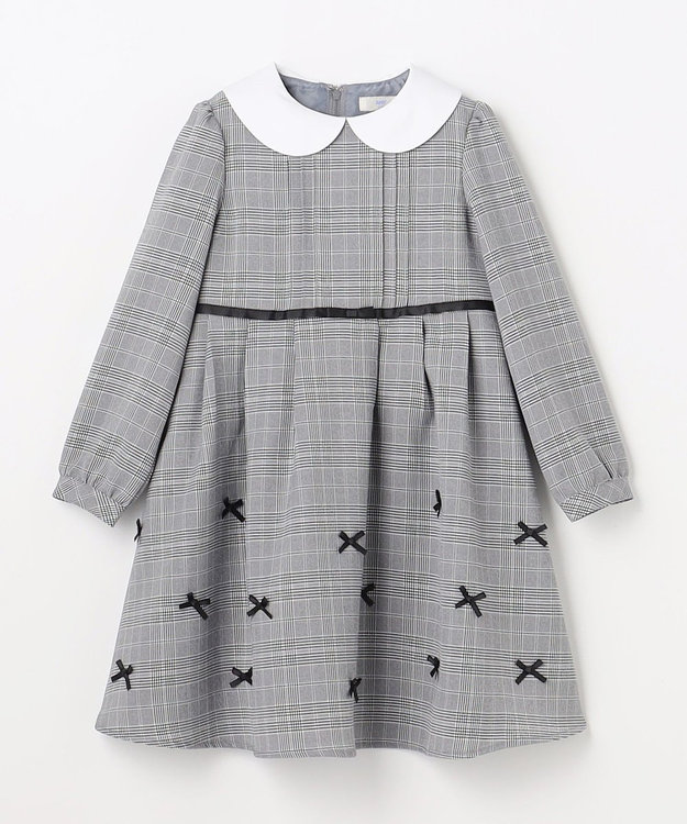 ANY KIDS 襟付き リボン 長袖ワンピース グレンチェック