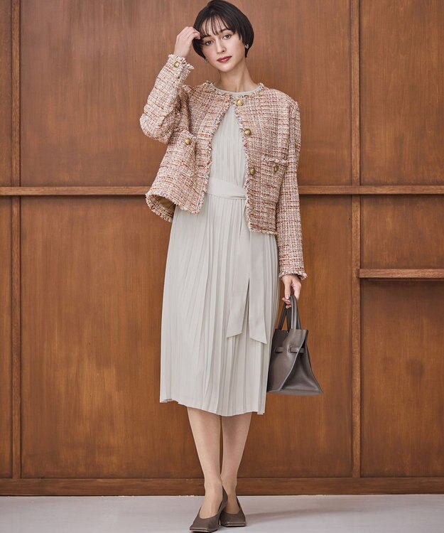 23区 L 【洗える】クリスタルアムンゼン プリーツワンピース ベージュ系