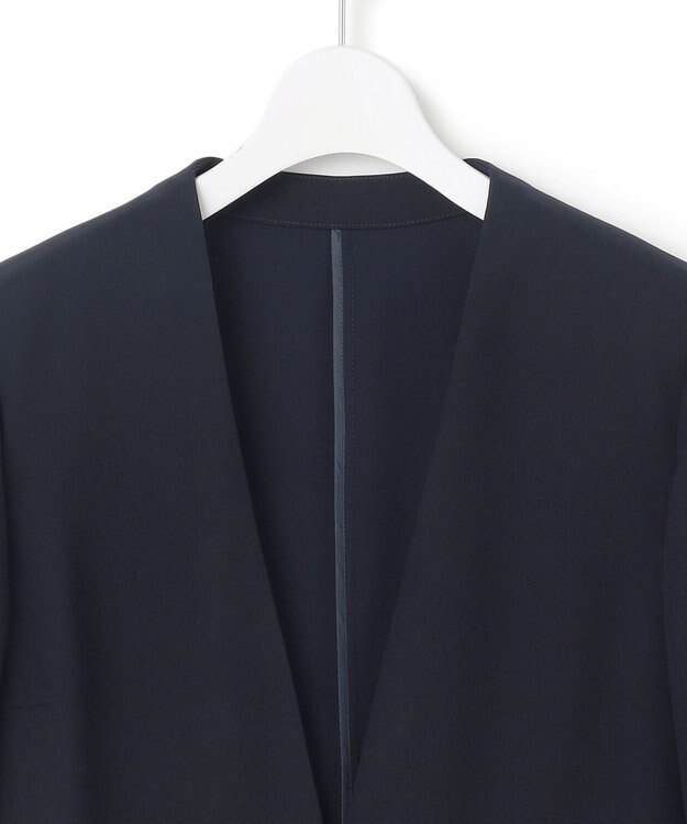 23区 S 【洗える/吸水速乾/UVカット/接触冷感】ストレッチジョーゼット ノーカラー ジャケット ネイビー系