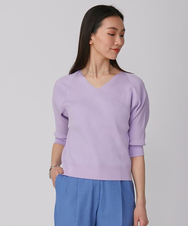 ICB 【洗える】コットンポリエステルリブ プルオーバー ライラック系