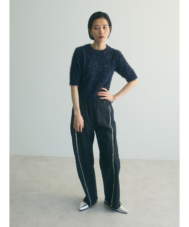 Green Parks ａ．ラメシャギーニットプルオーバー Navy