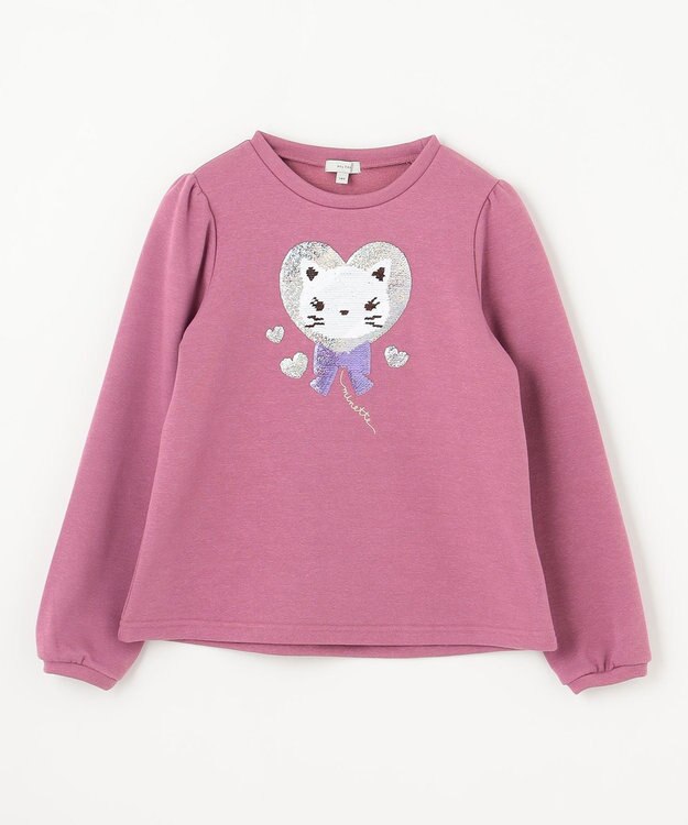 ANY KIDS 裏シャギーミラクルスパンコールトレーナー ローズピンク（ネコ×レインボー）