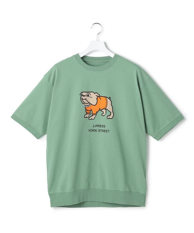 J.PRESS YORK STREET 【UNISEX】ブルドックプリント クルーネック Tシャツ ライトグリーン系