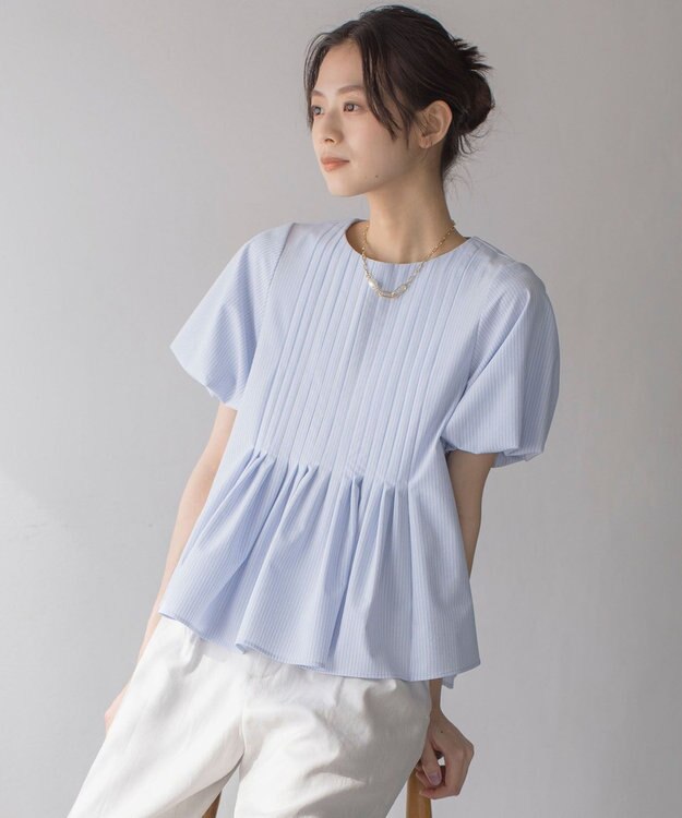 組曲 S ドビーストライプピンタック ブラウス ブルーストライプ系1