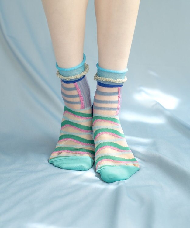 COQ WAVE ECHO シアーボーダーソックス スカイブルー