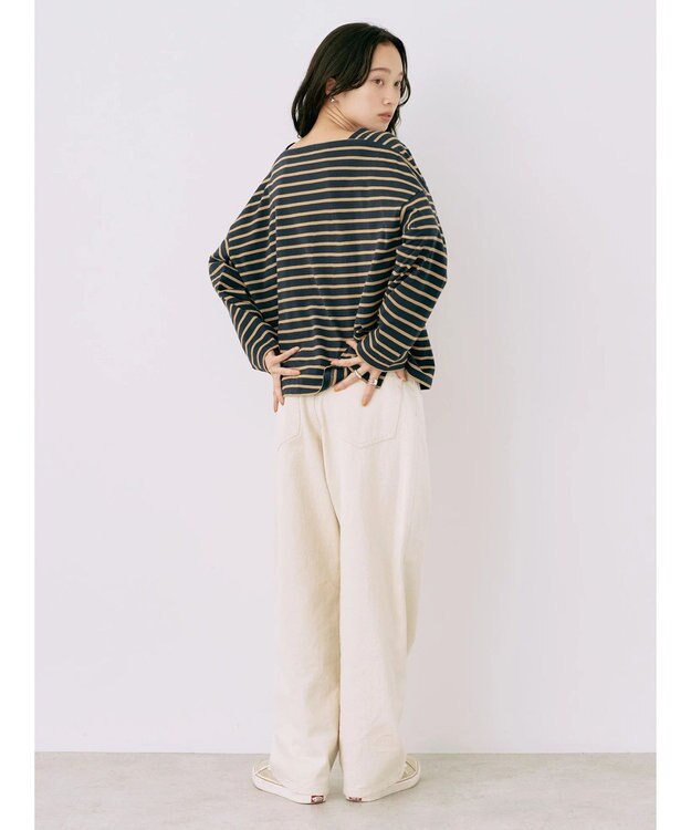 earth music&ecology スクエアボーダープルオーバー Navy