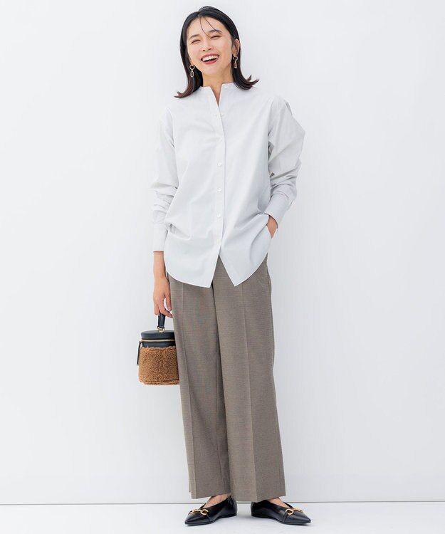 23区 L 【洗える】CANCLINI バンドカラー シャツ ライトグレー系