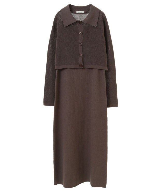 earth music&ecology ＳＥＴ２点襟付きカーディガン＋ニットワンピース Mocha