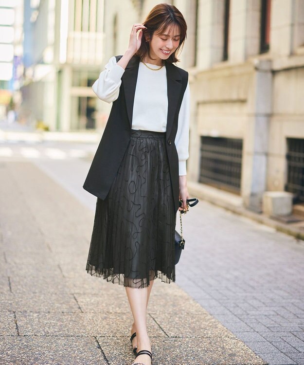 ANY SIS ラインアートプリーツ スカート ブラック