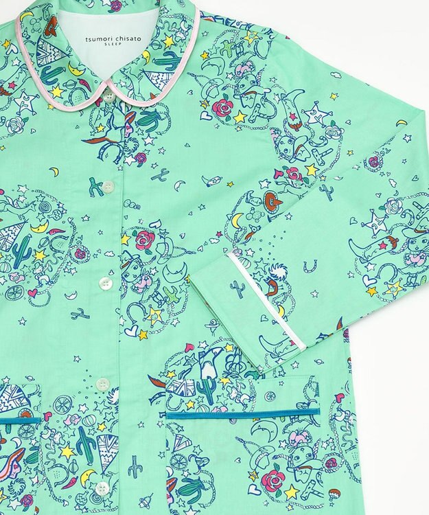 tsumori chisato SLEEP パジャマ　長袖　長ズボン　綿100%　綿サテン素材　/ワコール　UDX545 メロン