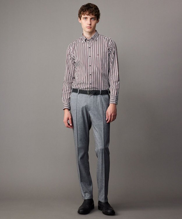 JOSEPH ABBOUD 【オーガニックコットン・柔らかな肌触り】カラーストライプ シャツ ワイン系1