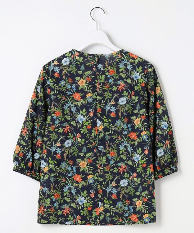J.PRESS LADIES S スパンボタニカル プリント クルーネック ブラウス ネイビー系
