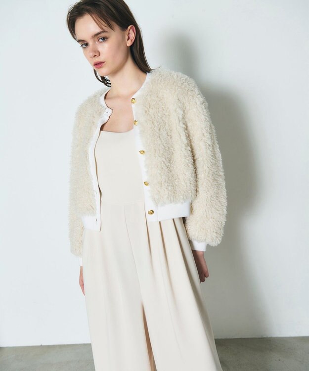 GRACE CONTINENTAL フェイクファーニットカーディガン ホワイト