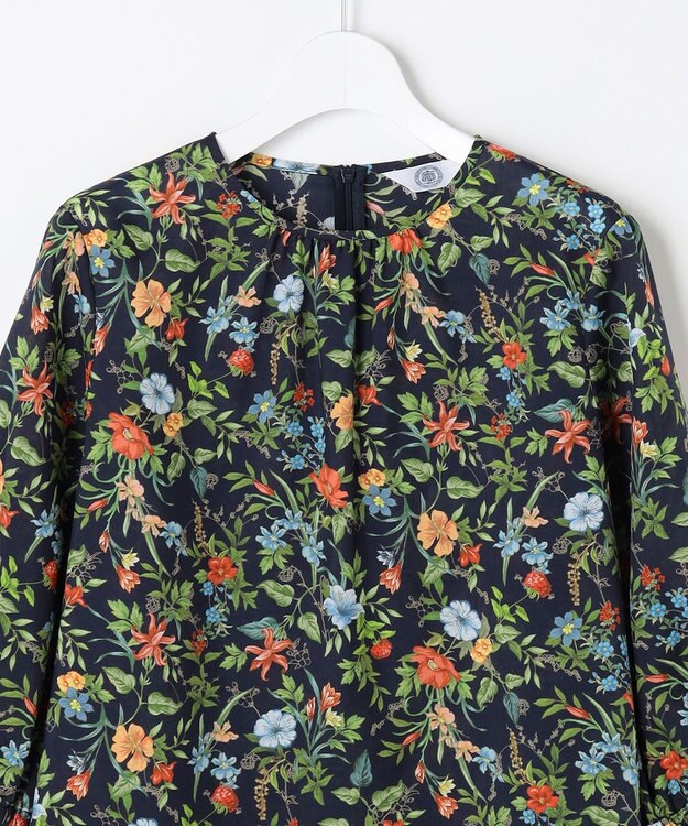 J.PRESS LADIES S スパンボタニカル プリント クルーネック ブラウス ネイビー系