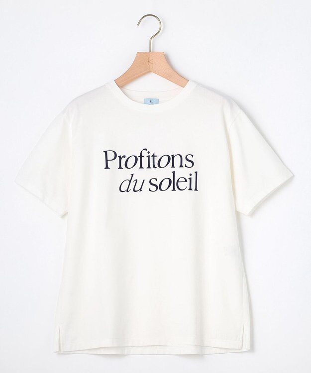 組曲 L ブルーデイジーロゴプリント Tシャツ オフ×ネイビー系