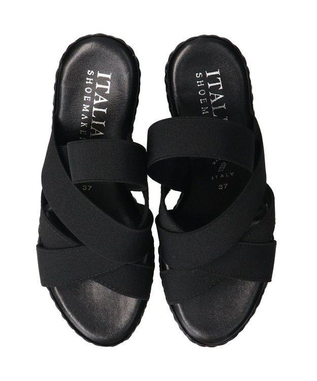 INTER-CHAUSSURES 【ITALIAN SHOEMAKERS】エラスティックハイウエッジサンダル ブラック雑材