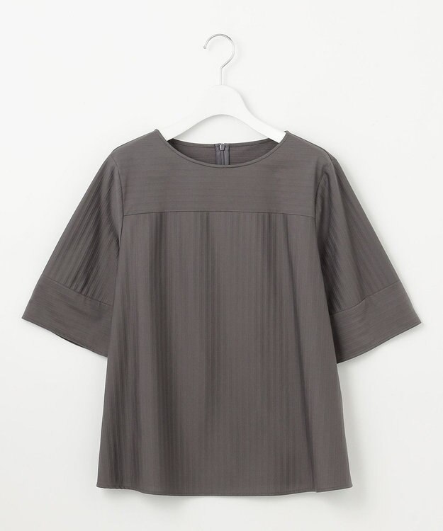 自由区 L 【洗える】ストレッチシャーティング5分袖 ブラウス スレート