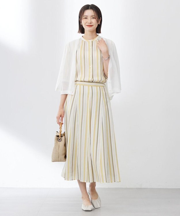 J.PRESS LADIES L 【洗える】ランダムストライプ ブラウス ベージュストライプ系