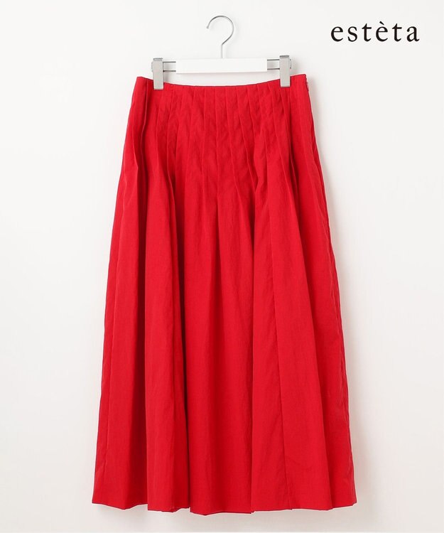 23区 【エステータ】エンシュクライト ピンタック フレアスカート レッド系