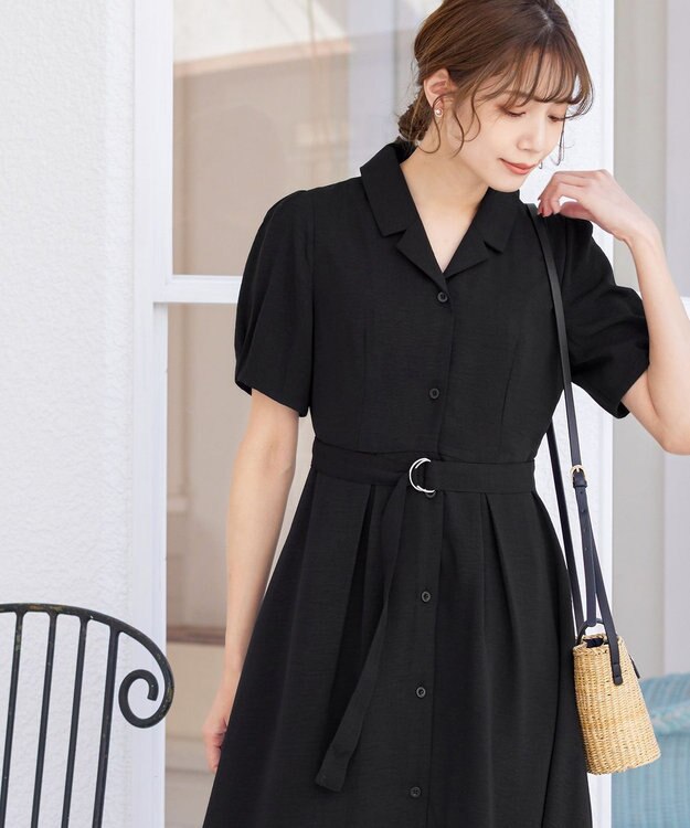 Tiaclasse 【洗える】開襟シャツワンピース ブラック
