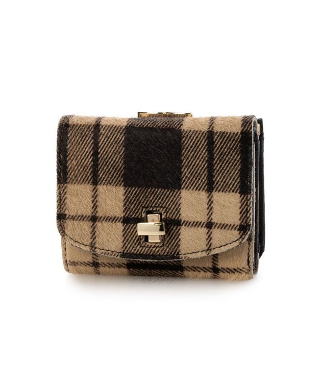 UNBILLION ペルケ perche / ハラコタイプチェック柄3つ折り財布 ブラックチェック