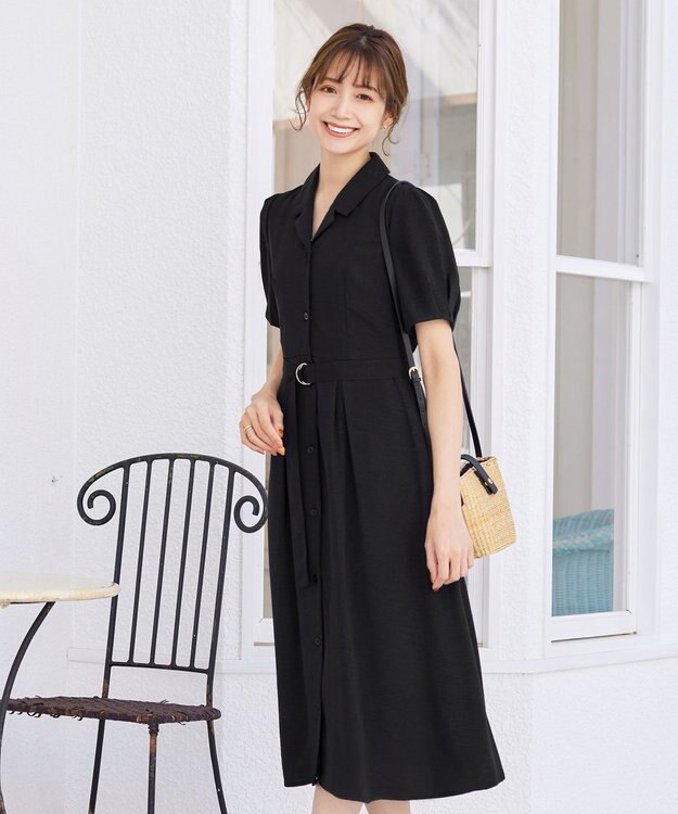 Tiaclasse 【洗える】開襟シャツワンピース ブラック