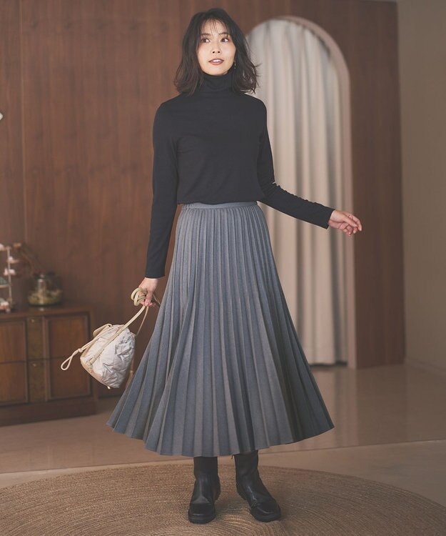 ANY 【10色展開/ウエストゴム】ウーリッシュフラノ プリーツスカート グレー