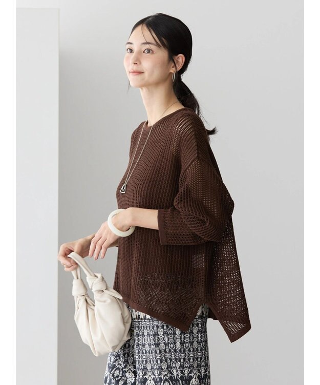 AMERICAN HOLIC 透かし編みメッシュニットプルオーバー Brown
